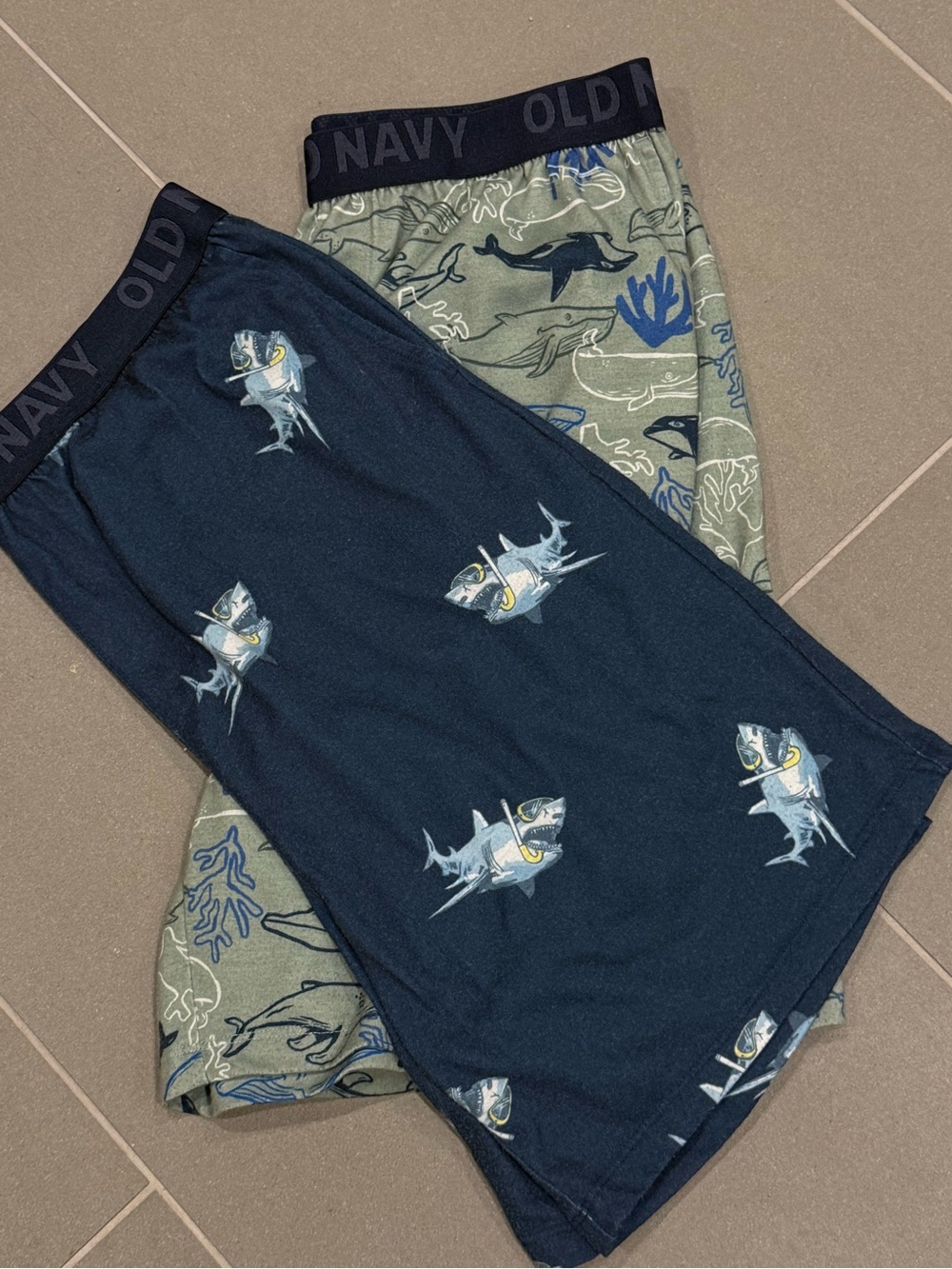 Old Navy Boys Navy and Olive Shark Pajama Bottoms (2-Pack)